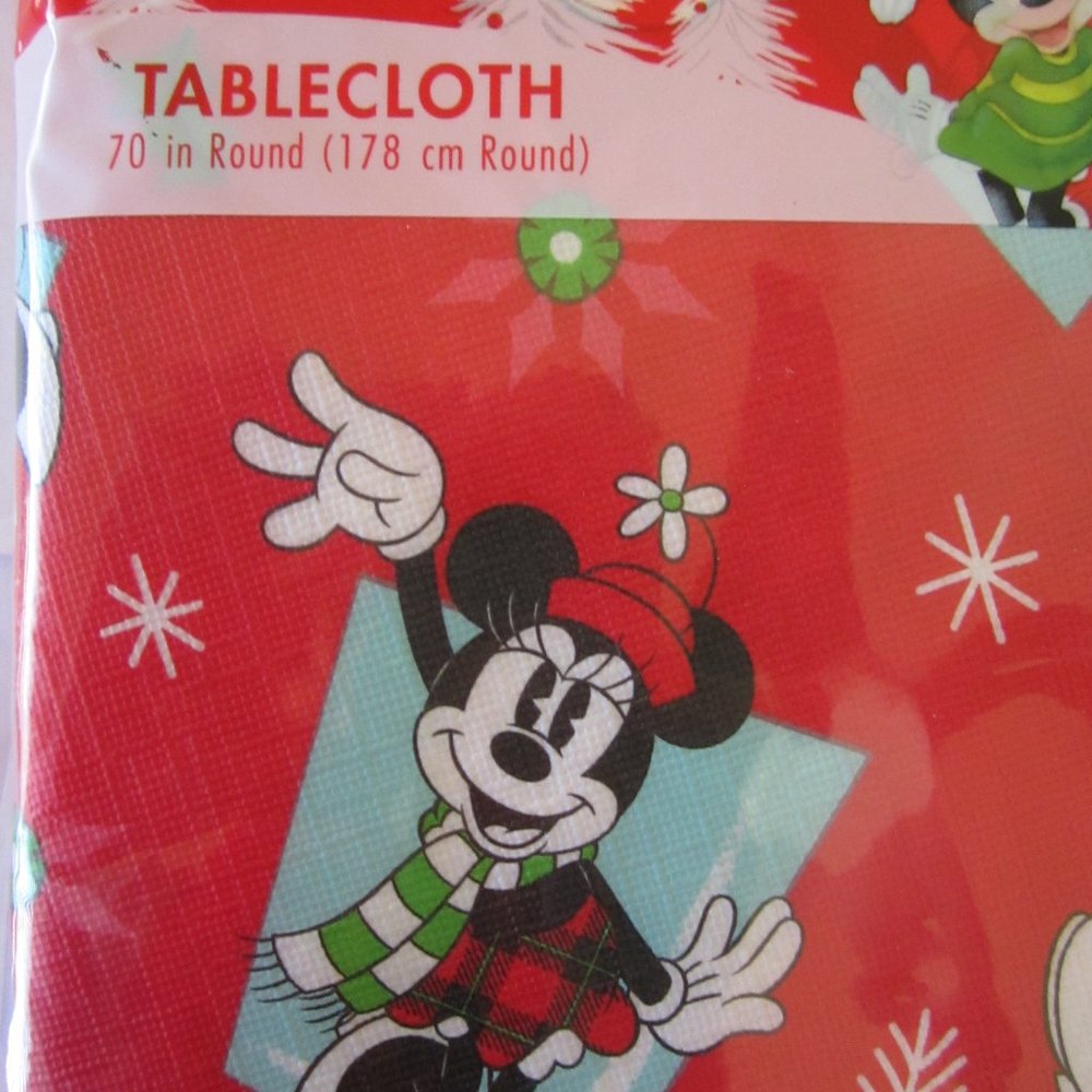 Disney Mickey Minnie Donald Christmas Red Table Cloth